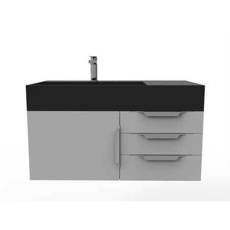 Castello Usa Amazon 36" Wall Mounted Gray Vanity With Black Top And Chrome Handles CB-MC-36G-CHR-2056L-BL